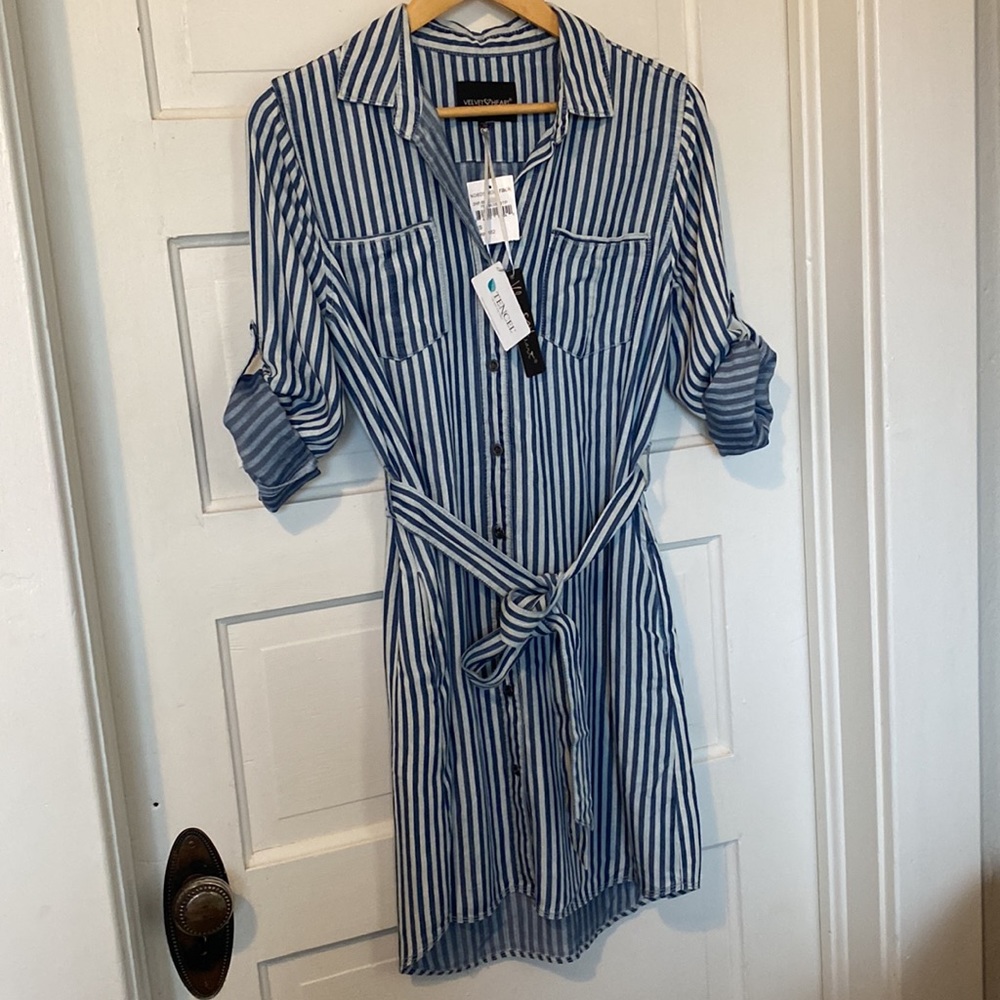 NWT Tencel Blue Shirt Dress size XS - Picture 6 of 7